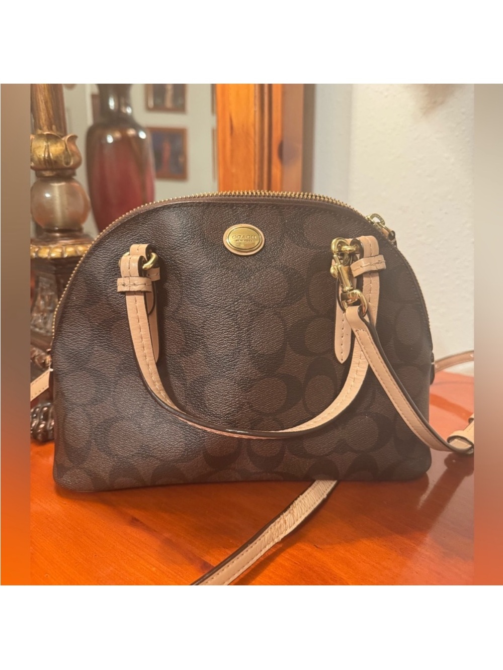 Coach Brown Leather Crossbody Bag with Tan Accents